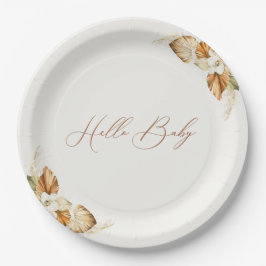 Prato De Papel Boho Pampas Grass Gênero Neutral Hello Baby