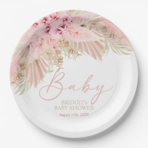 Prato De Papel Boho Pampas Orquídeas Rosa Chá de fraldas Neutro