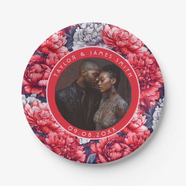 Prato De Papel Boho Peonies Plates Para Festa de casamento (Frente)