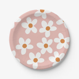 Prato De Papel Boho Pink Daisy Birthday