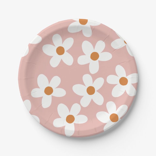 Prato De Papel Boho Pink Daisy Birthday (Frente)