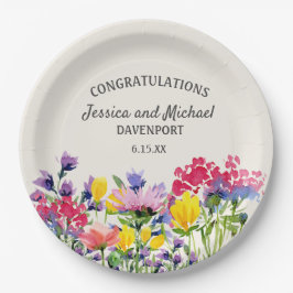 Prato De Papel Boho Purple Watercolor Flores Selvagens Casamento