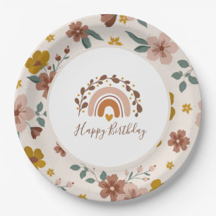 Prato De Papel Boho Rainbow Happy Birthday Plates