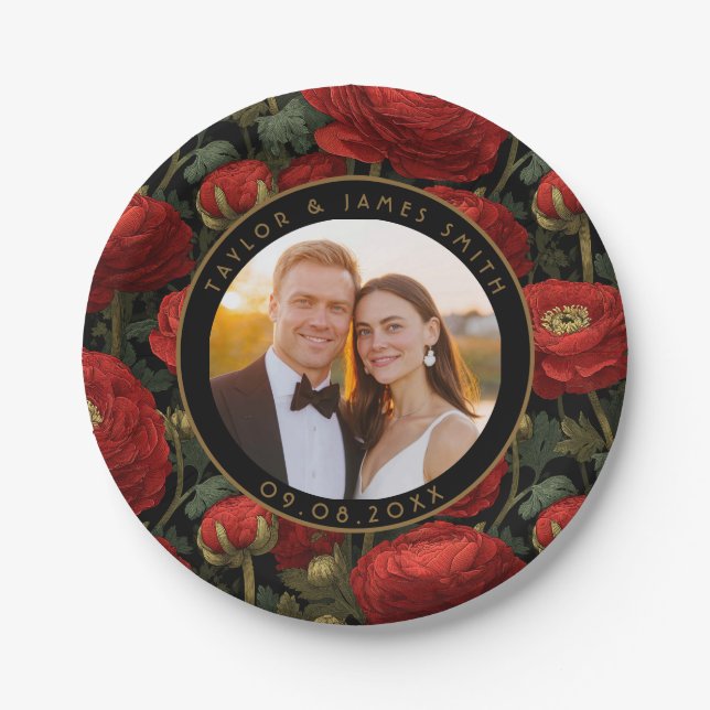 Prato De Papel Boho Ranunculus Plates Para Festa de casamento Sim (Frente)