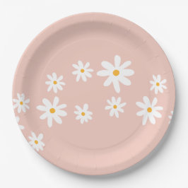 Prato De Papel Boho Retro Blush Pink Daisy Floral
