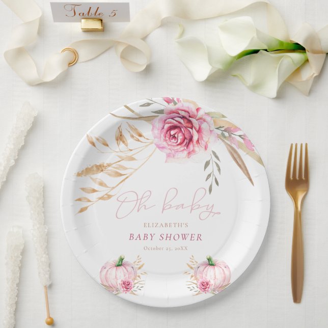 Prato De Papel Boho Rustic Autumn Pumpkin Chá de fraldas (Casamento)