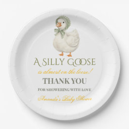 Prato De Papel Boho Silly Goose Sage Green Neutral Baby Shower