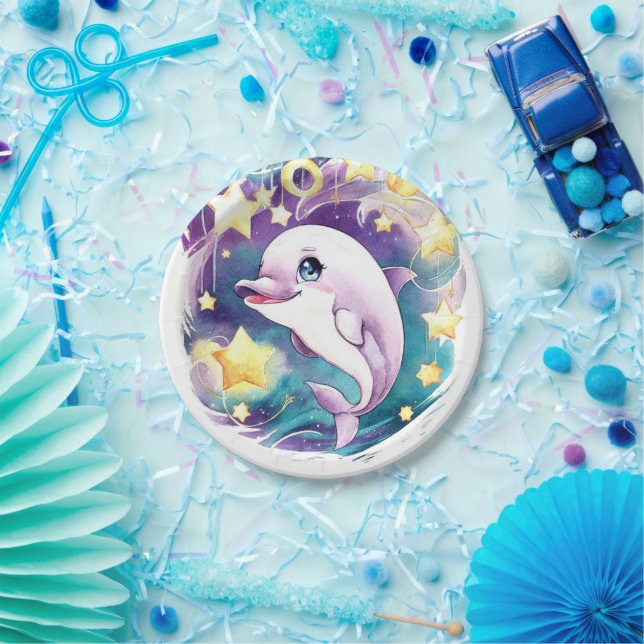 Prato De Papel Boho Simples - Aniversário do Golfinho Submarino (Festa)