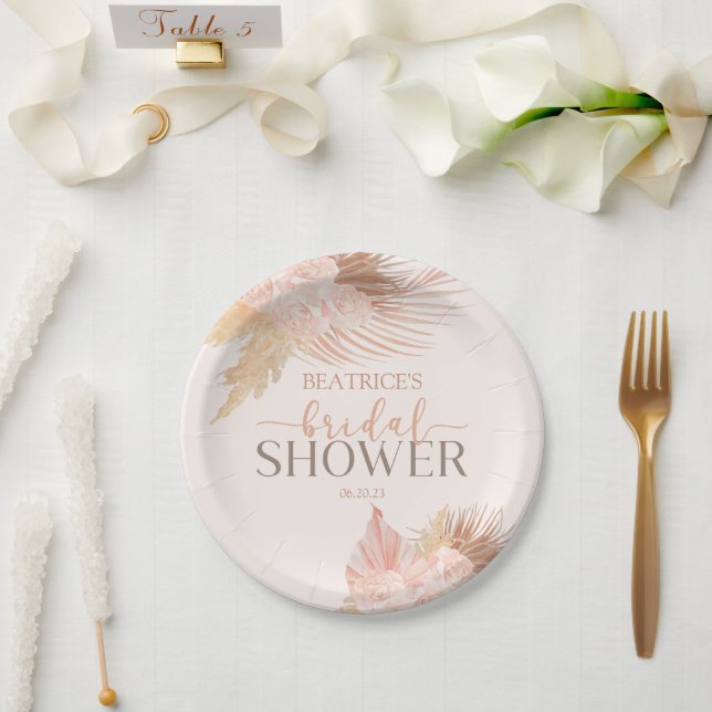 Prato De Papel Boho Soft Pink Floral Flores Chá de Noiva (Casamento)
