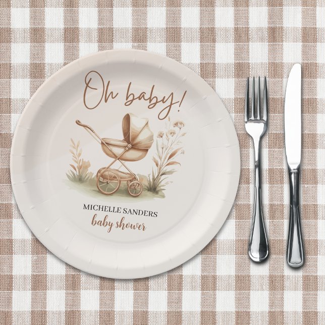 Prato De Papel Boho Style Baby stroller neutral baby shower (Criador carregado)