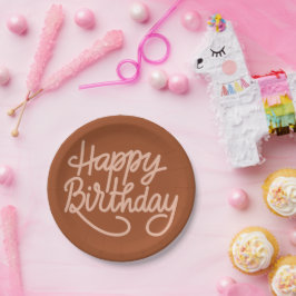 Prato De Papel Boho Summer Brown Terracotta Trendy Happy Birthday