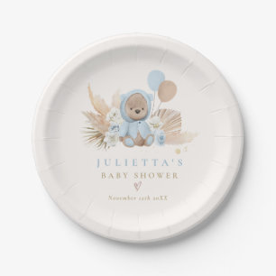 Prato De Papel Boho Teddy Bear Blue - Chá de fraldas de espera