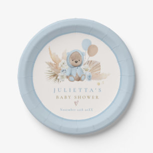 Prato De Papel Boho Teddy Bear Blue - Chá de fraldas de espera