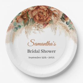 Prato De Papel Boho terracotta e pampas florais burgundy