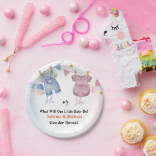 Prato De Papel Boho Vintage Bebê Clotheline Gênero - Festa Revela