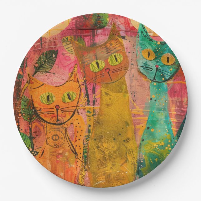 Prato De Papel Boho Watercolor Cats - Terna Feline Art (2) (Frente)