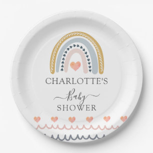 Prato De Papel Boho Watercolor Chá de fraldas Arco-Íris