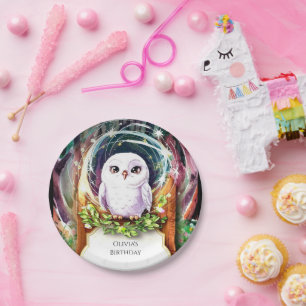 Prato De Papel Boho Watercolor Owl Birthday