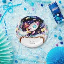 Prato De Papel Boho Watercolor Rocket Birthday