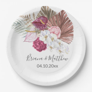 Prato De Papel Boho White Orchids Blush Burgundy Casamento Floral