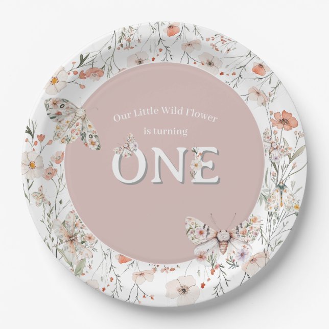 Prato De Papel Boho Wildflower Floral Baby Birthday (Frente)