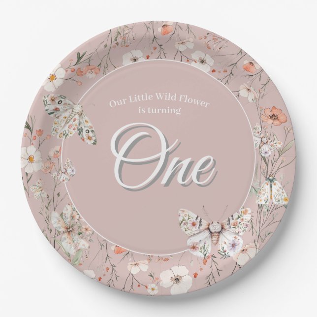 Prato De Papel Boho Wildflower Floral Baby Birthday (Frente)