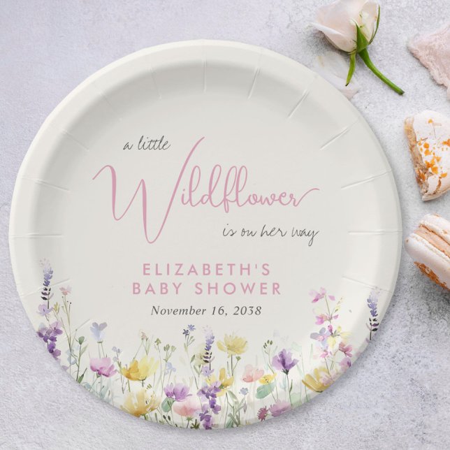 Prato De Papel Boho Wildflower Watercolor Baby Shower (Boho Wildflower Watercolor Baby Shower Paper Plates)