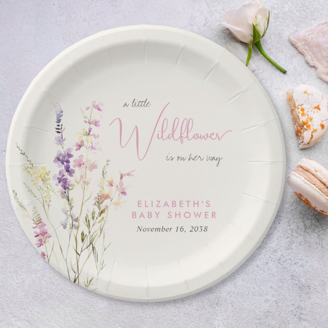 Prato De Papel Boho Wildflower Watercolor Baby Shower (Boho Wildflower Watercolor Baby Shower Paper Plates)