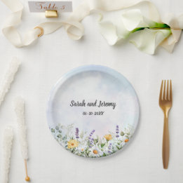Prato De Papel Boho Wildflower Watercolor Personalizar Casamento