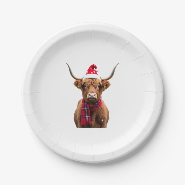 Prato De Papel Boho Xmas Christmas Highland Cow T-Shirt (4) (Frente)