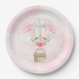 Prato De Papel Bola de Ar Aniversário de 1 Ano Rosa Pastel Pêsseg