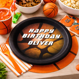 Prato De Papel Bola de Basquete Laranja Metálico Aniversário
