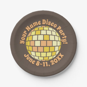 Prato De Papel Bola de Disco Dourada Retroativa PERSONALIZADA