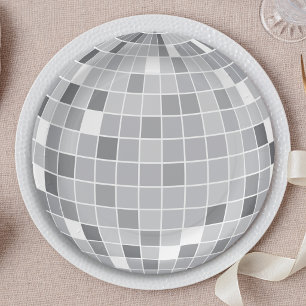 Prato De Papel Bola de Discoteca Prateada Retro Elegante