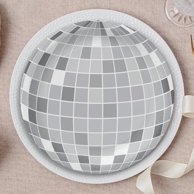 Prato De Papel Bola de Discoteca Prateada Retro Elegante (Criador carregado)
