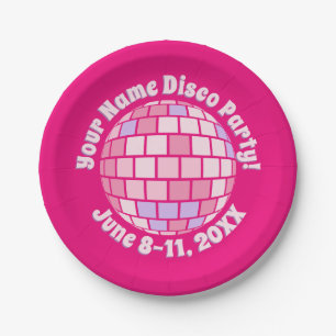 Prato De Papel Bola de Discoteca Rosa Retro PERSONALIZADA