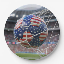 Prato De Papel Bola de Futebol com Bandeira Americana na Rede