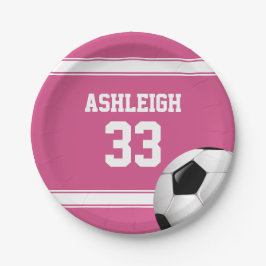 Prato De Papel Bola de Futebol de Jersey, rosa e branca