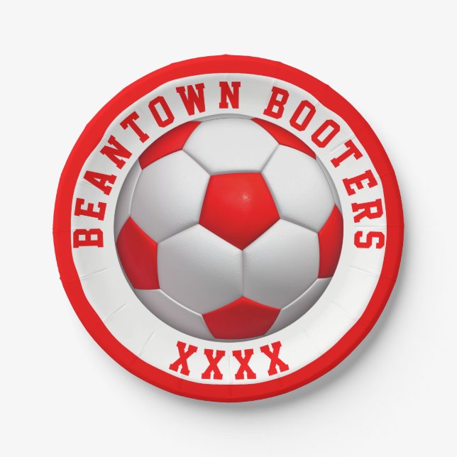 Prato De Papel Bola de Futebol Vermelho Personalizar (Frente)