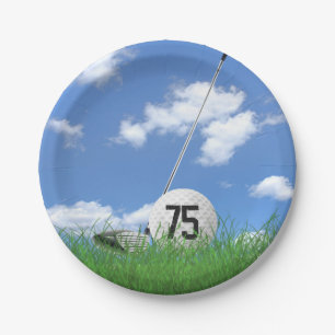 Prato De Papel Bola de golfe e clube para o 75th aniversário