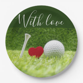 Prato De Papel Bola de golfe e tchau sobre grama verde com amor