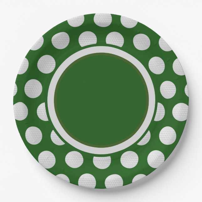 Prato De Papel Bola de golfe espalhada em um fundo verde (Frente)