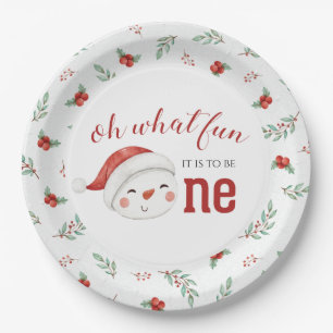 Prato De Papel Bola de Neve de Natal Azevinho Primeiro Aniversári