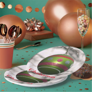 Prato De Papel Bola de Ornamento Vermelhos Verde