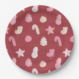 Prato De Papel Bolachas de Natal - Placa de Papel Vermelho