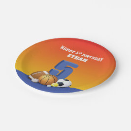 Prato De Papel Bolas de Esportes de Aniversário do 5 de Menino de