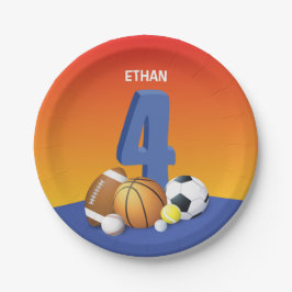 Prato De Papel Bolas de Esportes de Quarto Aniversário