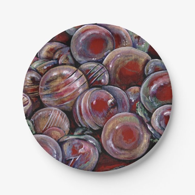 Prato De Papel Bolas de Natal Vermelhas (Frente)