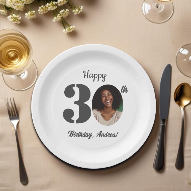 Prato De Papel Bold 30th Birthday Party Photo (Criador carregado)