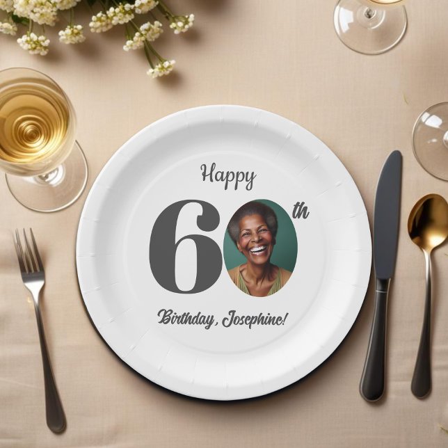 Prato De Papel Bold 60th Birthday Party Photo (Criador carregado)